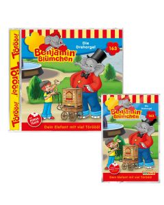 Abbildungen der Hörspiel-CD und der Hörspiel-Kassette Benjamin Blümchen Folge 163 Die Drehorgel 
