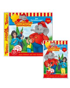 Abbildungen der Hörspiel-CD und der Hörspiel-Kassette Benjamin Blümchen Folge 165 Der Paradiesvogel