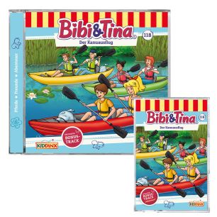 Abbildung der Hörspiel-CD und der Hörspiel-Kassette Bibi & Tina Folge 118 Der Kanuausflug.