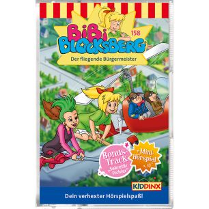 Abbildung der Hörspiel-Kassette Bibi Blocksberg Folge 158 Der fliegende Bürgermeister