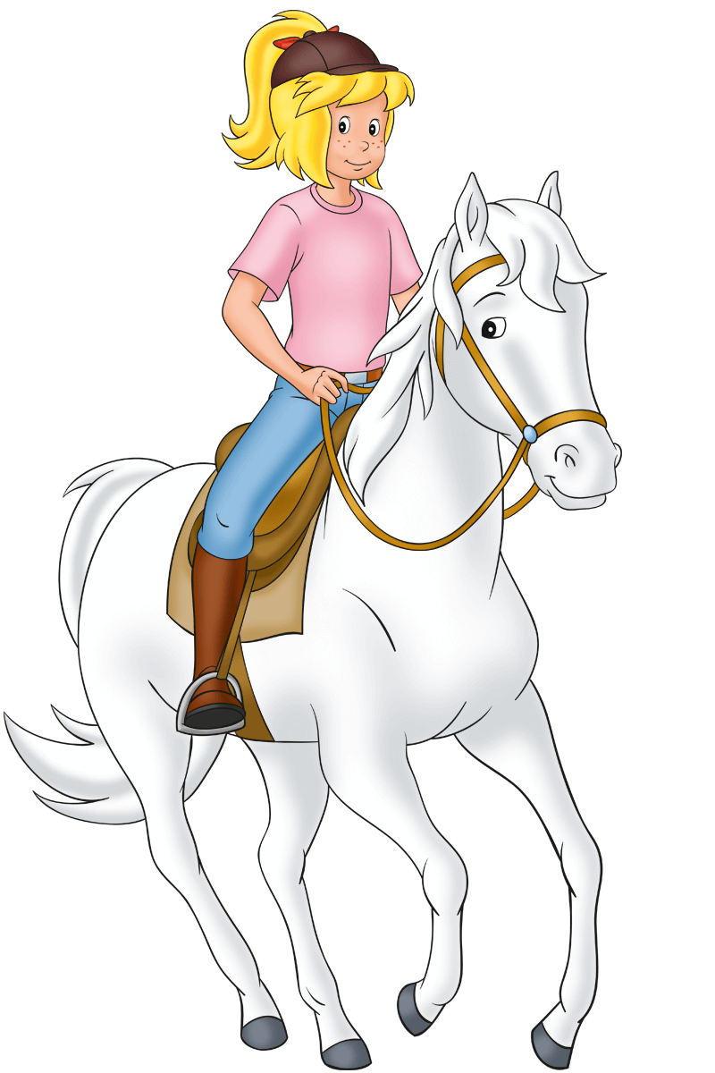 Hörspiel- und Zeichentrickfigur, Bibi Blocksberg sitzt auf dem Pferd Sabrina