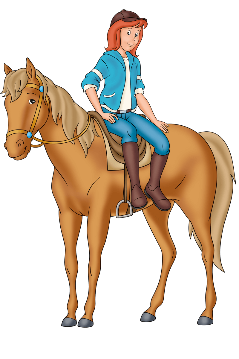 Hörspiel- und Zeichentrickfigur, Bibi Blocksberg sitzt auf dem Pferd Sabrina